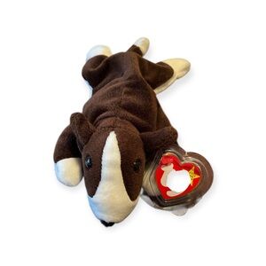 TY Bruno Brown and White Dog Beanie Baby Plush Toy